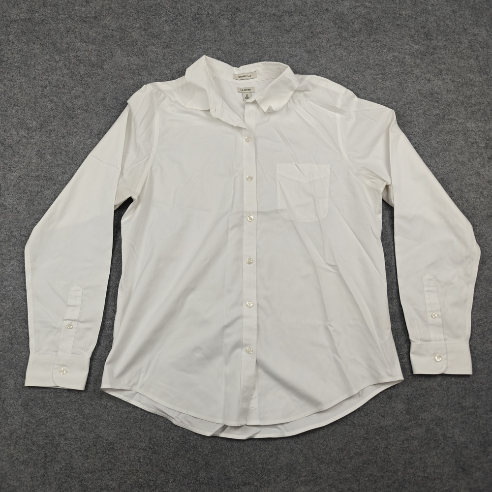 L.L.Bean Dress Shirt Womens Medium White Regular Fit Point Collar Wrinkle Free